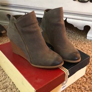 Gray suede wedge ankle bootie 8